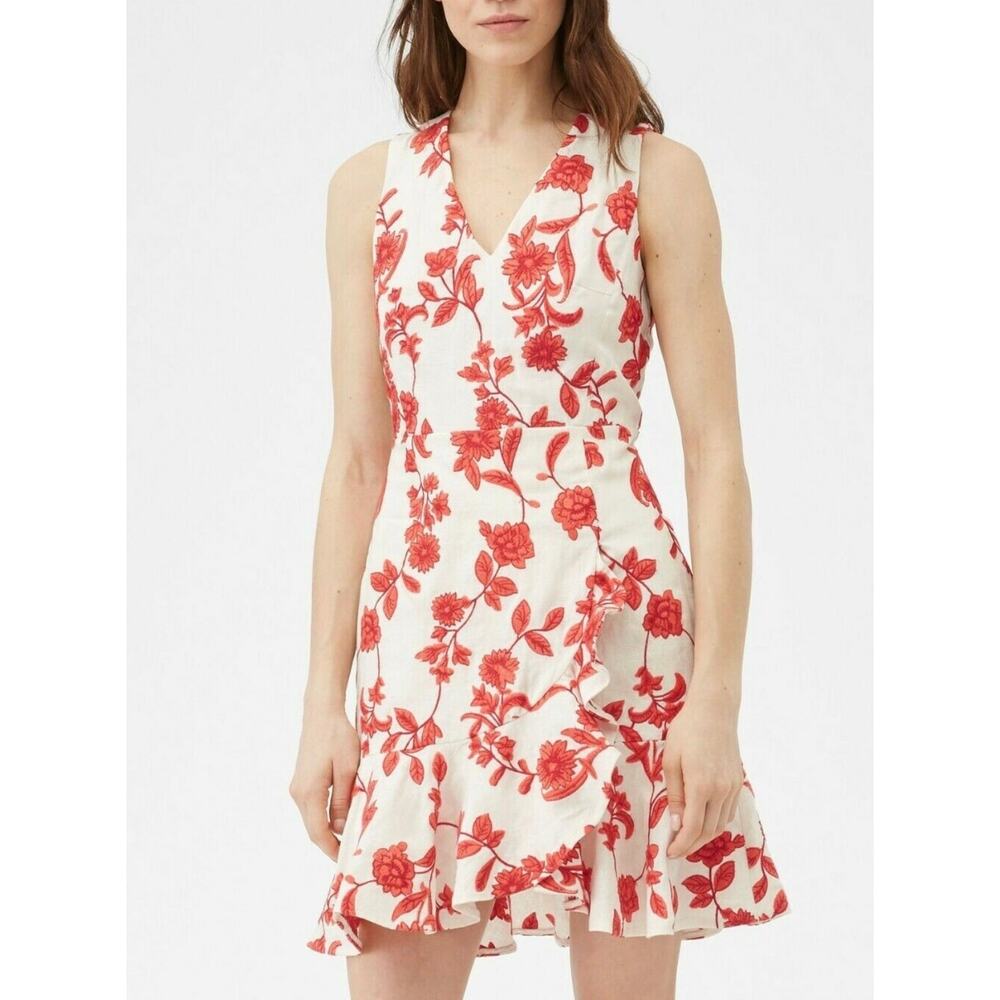 Rebecca Taylor Scarlet Embroidered Sleeveless V Neck Wrap Dress Size 6